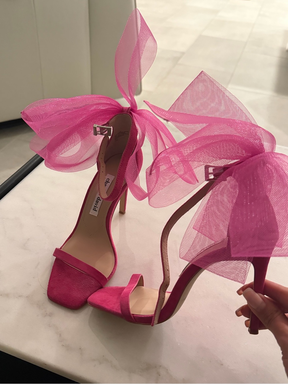 Charles David Hot Pink Organza Bow Stiletto Sandals
